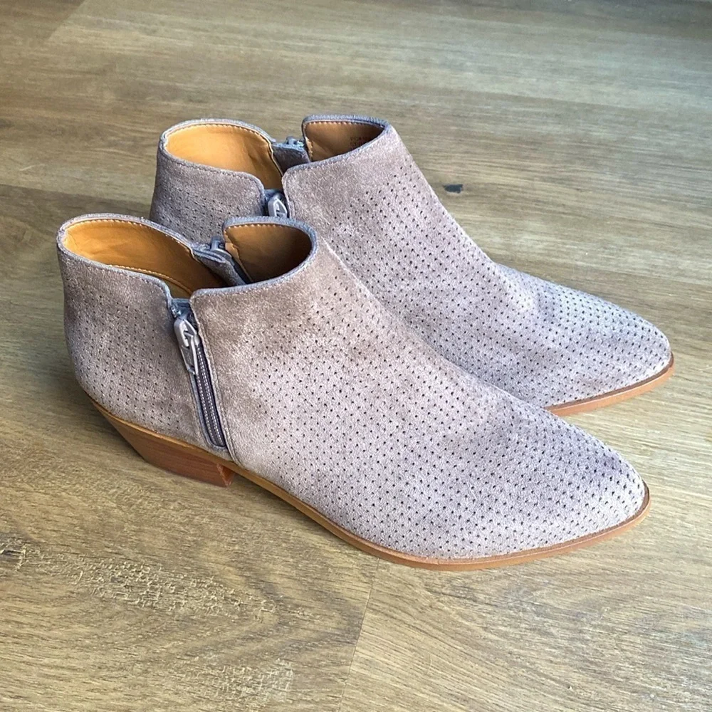 J Crew perforated ankle bootie with double side zip in brown size 8.5